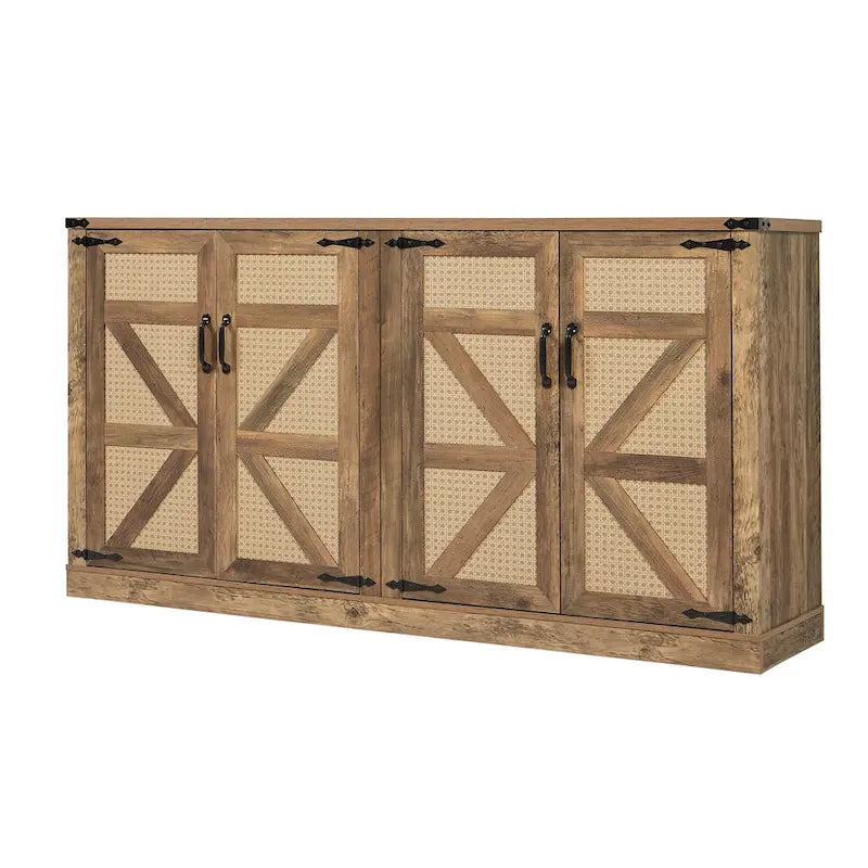 Madia in finto rattan color rovere/grigio pietra con ante a fienile – Montaggio 1 persona