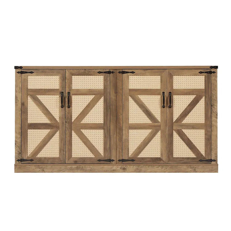 Madia in finto rattan color rovere/grigio pietra con ante a fienile – Montaggio 1 persona