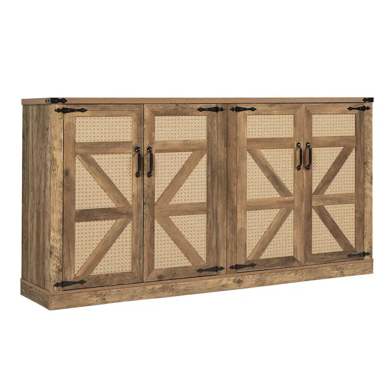 Madia in finto rattan color rovere/grigio pietra con ante a fienile – Montaggio 1 persona