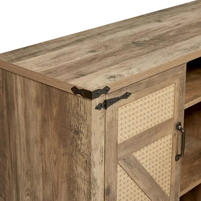 Madia in finto rattan color rovere/grigio pietra con ante a fienile – Montaggio 1 persona