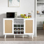 Madia/Buffet a 2 ante in bianco e rattan con portabottiglie e portacalici