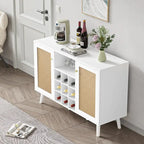 Madia/Buffet a 2 ante in bianco e rattan con portabottiglie e portacalici