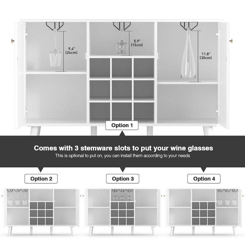 Madia/Buffet a 2 ante in bianco e rattan con portabottiglie e portacalici
