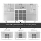 Madia/Buffet a 2 ante in bianco e rattan con portabottiglie e portacalici