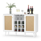 Madia/Buffet a 2 ante in bianco e rattan con portabottiglie e portacalici