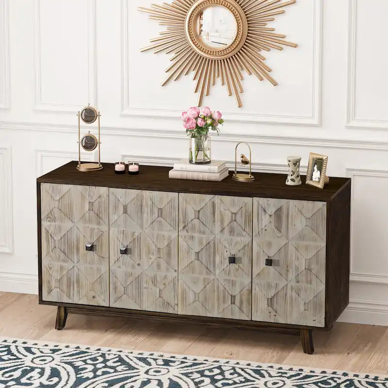 Credenza vintage a 4 ante marrone/nera, montaggio da 1 persona