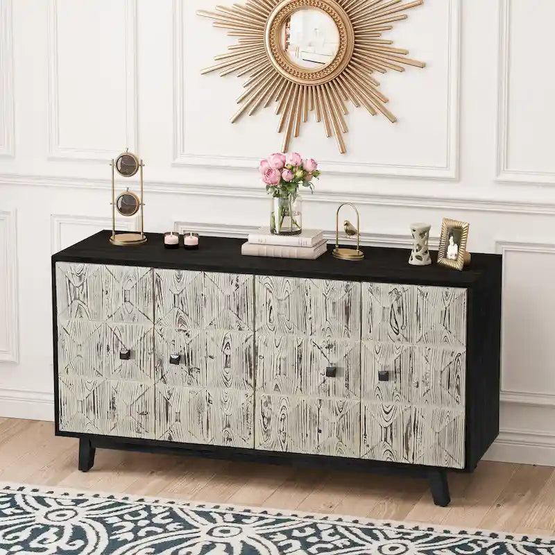Credenza vintage a 4 ante marrone/nera, montaggio da 1 persona