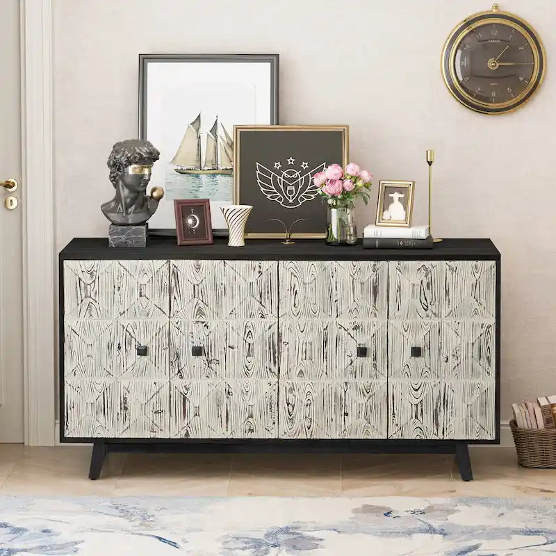 Credenza vintage a 4 ante marrone/nera, montaggio da 1 persona