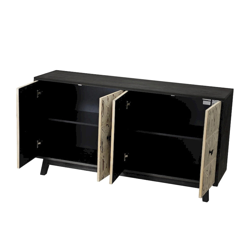 Credenza vintage a 4 ante marrone/nera, montaggio da 1 persona