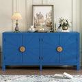 Credenza a 4 ante blu notte / nera con motivo a linee radiali, impiallacciatura in frassino
