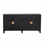Credenza a 4 ante blu notte / nera con motivo a linee radiali, impiallacciatura in frassino
