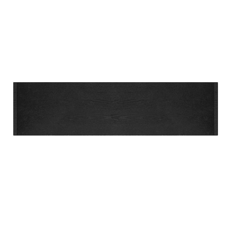 Credenza a 4 ante blu notte / nera con motivo a linee radiali, impiallacciatura in frassino