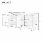 Credenza a 4 ante blu notte / nera con motivo a linee radiali, impiallacciatura in frassino