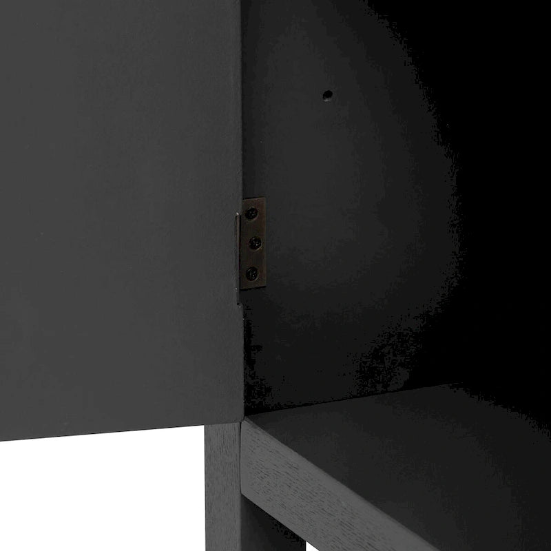 Credenza a 4 ante blu notte / nera con motivo a linee radiali, impiallacciatura in frassino