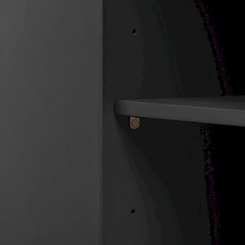 Credenza a 4 ante blu notte / nera con motivo a linee radiali, impiallacciatura in frassino