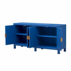 Credenza a 4 ante blu notte / nera con motivo a linee radiali, impiallacciatura in frassino