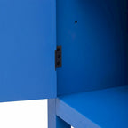 Credenza a 4 ante blu notte / nera con motivo a linee radiali, impiallacciatura in frassino
