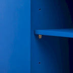 Credenza a 4 ante blu notte / nera con motivo a linee radiali, impiallacciatura in frassino