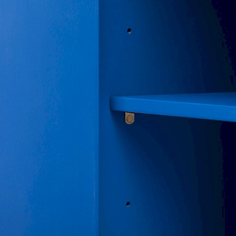 Credenza a 4 ante blu notte / nera con motivo a linee radiali, impiallacciatura in frassino
