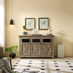 Credenza/Buffet a 3 ante grigio slavato/espresso, assemblaggio da 1 persona