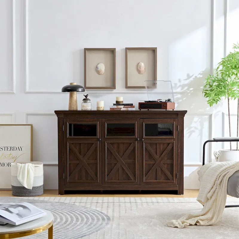 Credenza/Buffet a 3 ante grigio slavato/espresso, assemblaggio da 1 persona