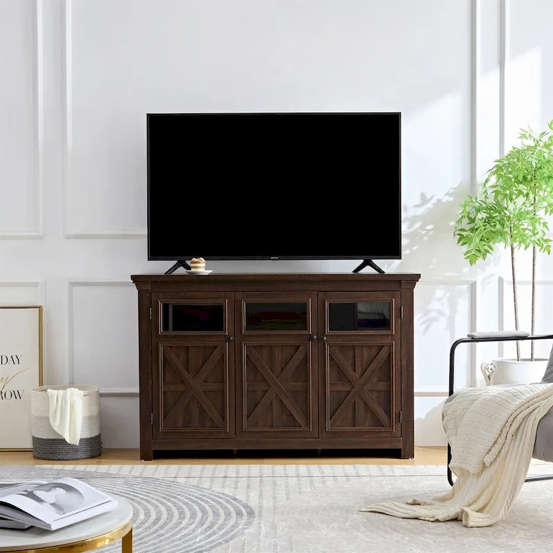 Credenza/Buffet a 3 ante grigio slavato/espresso, assemblaggio da 1 persona