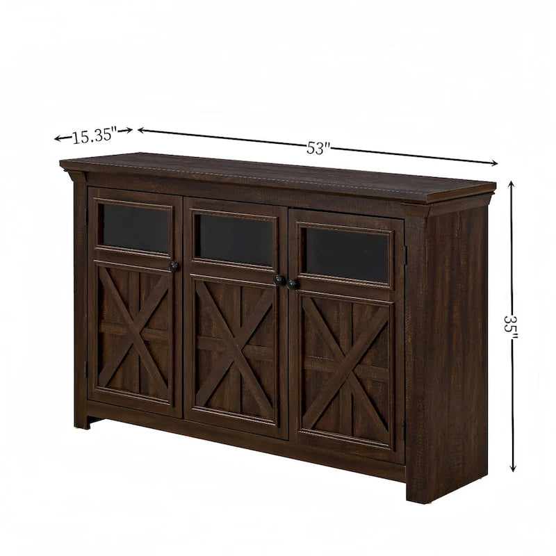 Credenza/Buffet a 3 ante grigio slavato/espresso, assemblaggio da 1 persona
