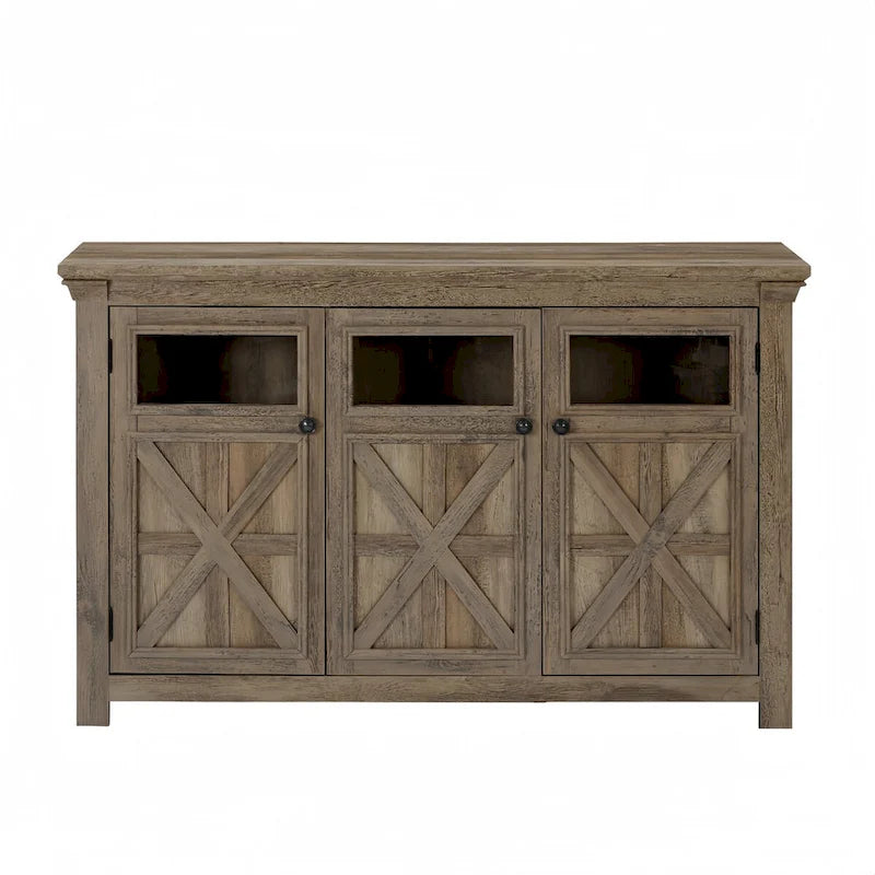 Credenza/Buffet a 3 ante grigio slavato/espresso, assemblaggio da 1 persona
