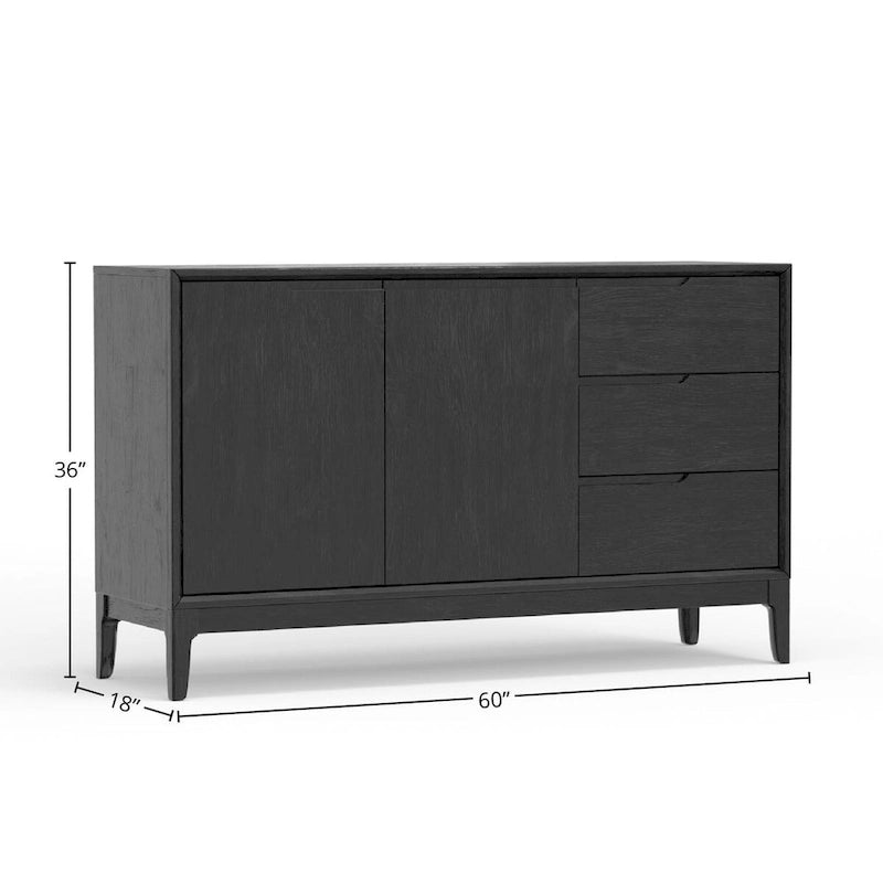 Credenza Vintage Nera a 3 Cassetti e 2 Ante, in Legno