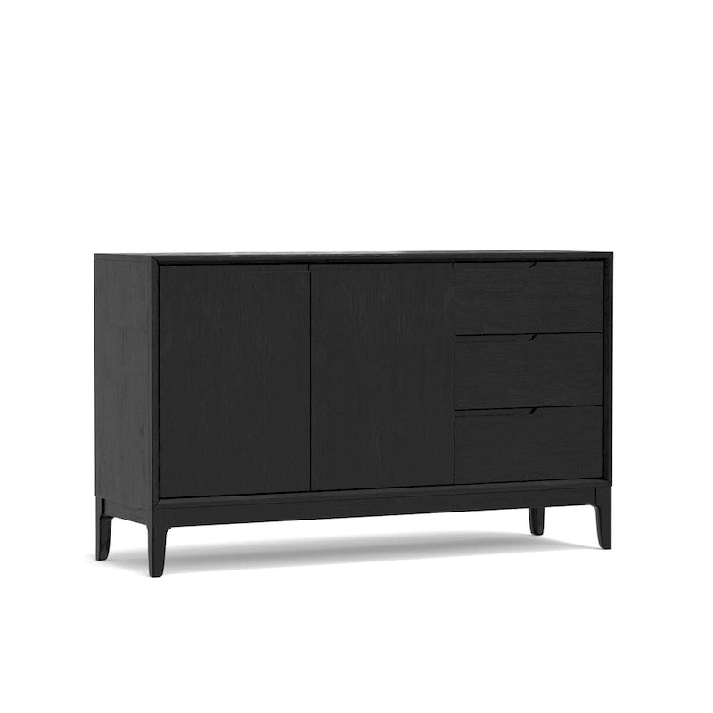 Credenza Vintage Nera a 3 Cassetti e 2 Ante, in Legno