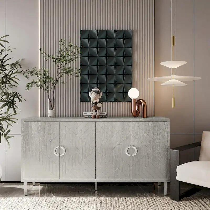 Stylish and Functional 4-Door Storage Cabinet with pine legs