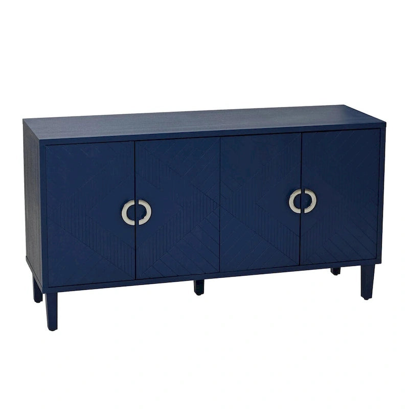 Mobiletto contenitore a 4 ante, gambe in pino, champagne/blu marino
