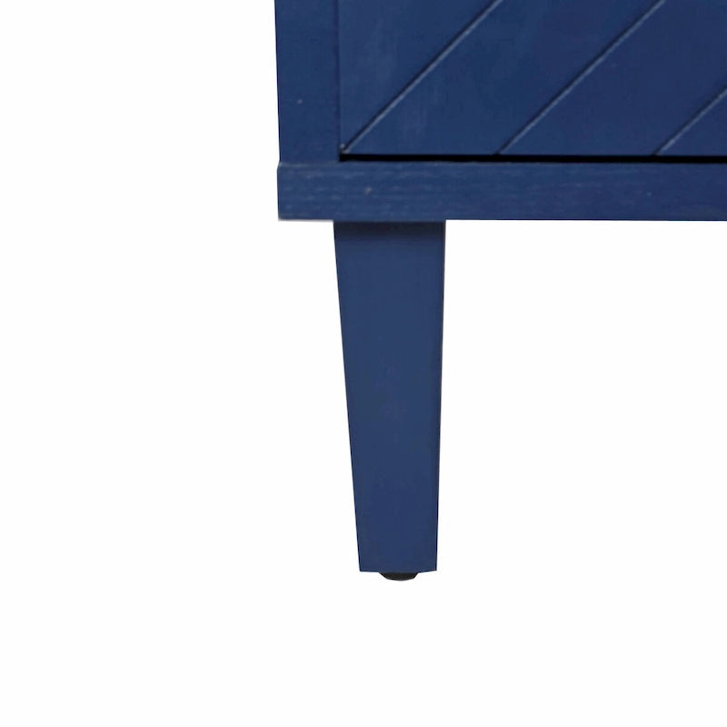 Armário de arrumação com 4 portas, pernas de pinho, champanhe/azul-marinho