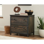 Armadietto portadocumenti laterale a 2 cassetti Carbon Oak, legno e metallo, 1 persona