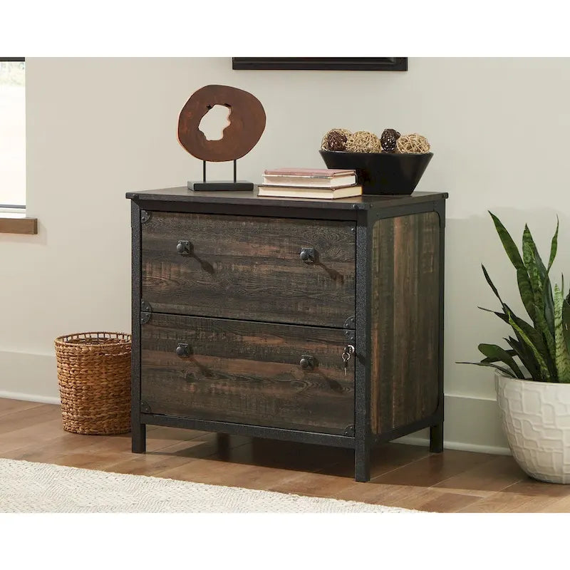 Armadietto portadocumenti laterale a 2 cassetti Carbon Oak, legno e metallo, 1 persona