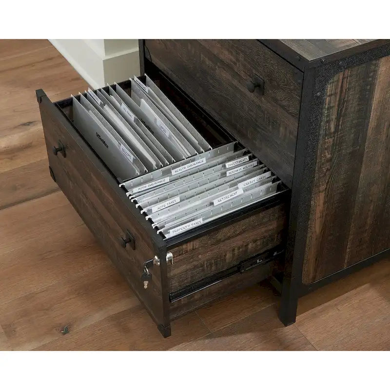 Armadietto portadocumenti laterale a 2 cassetti Carbon Oak, legno e metallo, 1 persona
