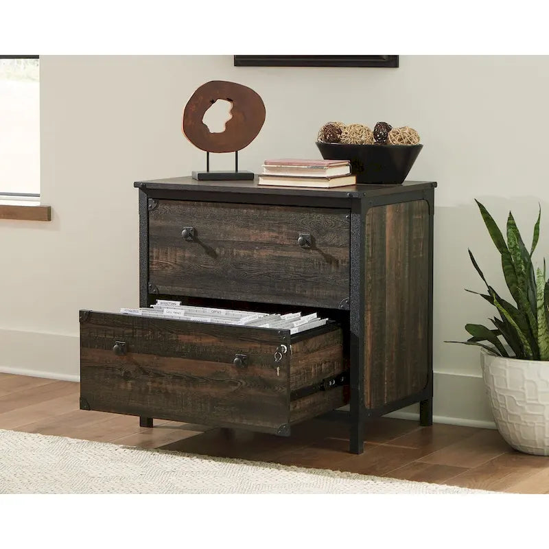 Armadietto portadocumenti laterale a 2 cassetti Carbon Oak, legno e metallo, 1 persona