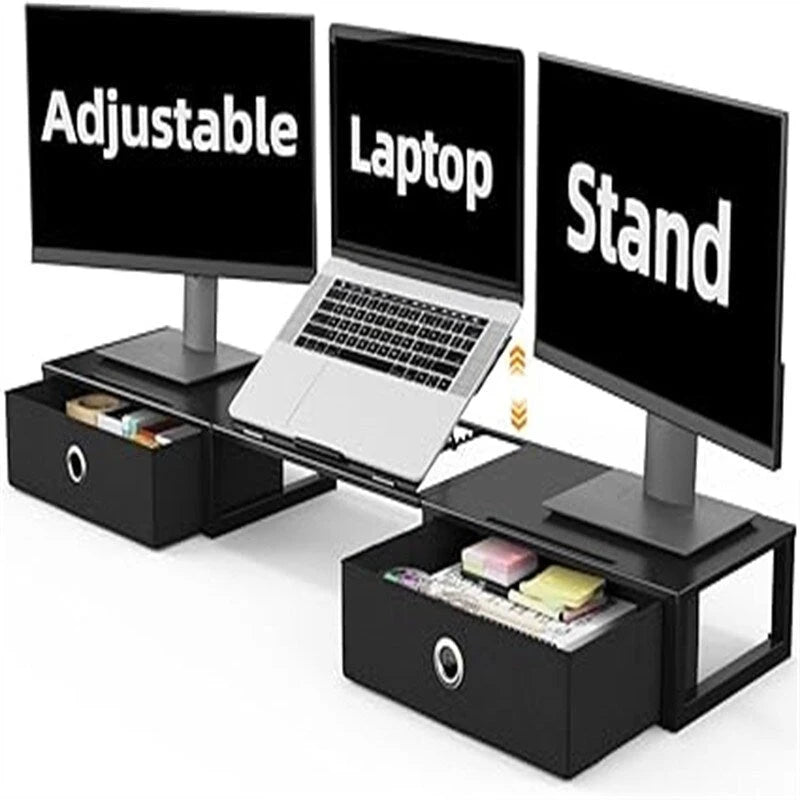 Supporto/rialzo monitor in acciaio nero con cassetti, utente singolo