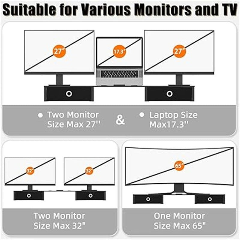 Supporto/rialzo monitor in acciaio nero con cassetti, utente singolo