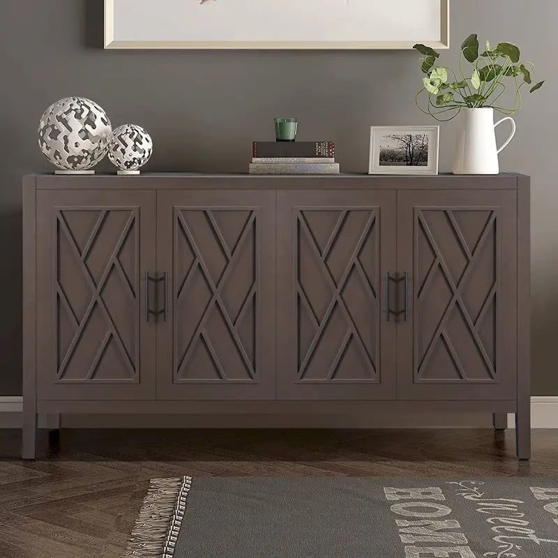 Madia a 4 ante in legno di abete, colore caffè/marrone/nero, stile rustico
