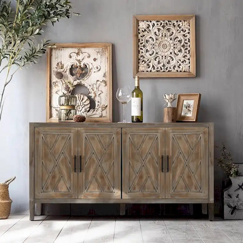 Madia a 4 ante in legno di abete, colore caffè/marrone/nero, stile rustico