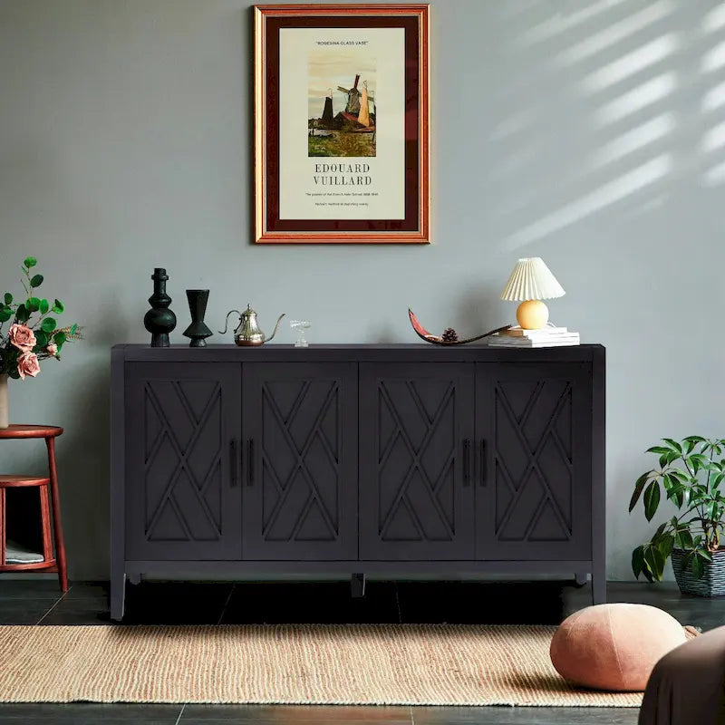 Madia a 4 ante in legno di abete, colore caffè/marrone/nero, stile rustico