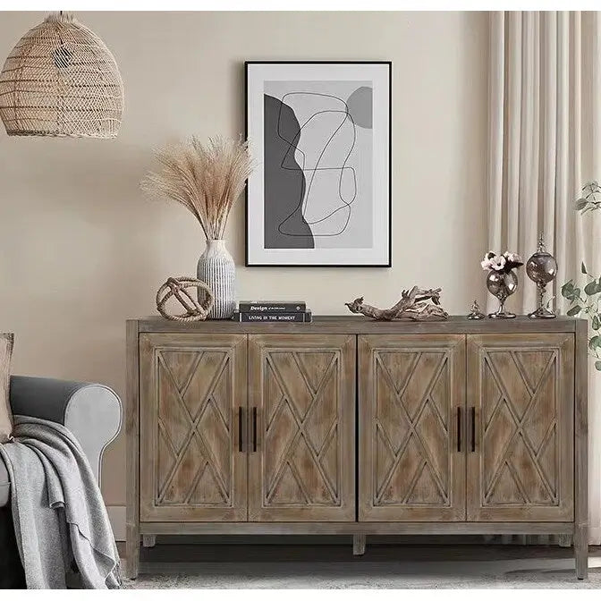 Madia a 4 ante in legno di abete, colore caffè/marrone/nero, stile rustico