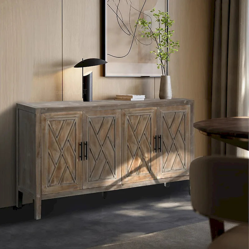 Madia a 4 ante in legno di abete, colore caffè/marrone/nero, stile rustico