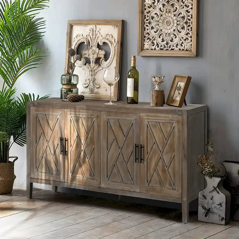 Madia a 4 ante in legno di abete, colore caffè/marrone/nero, stile rustico