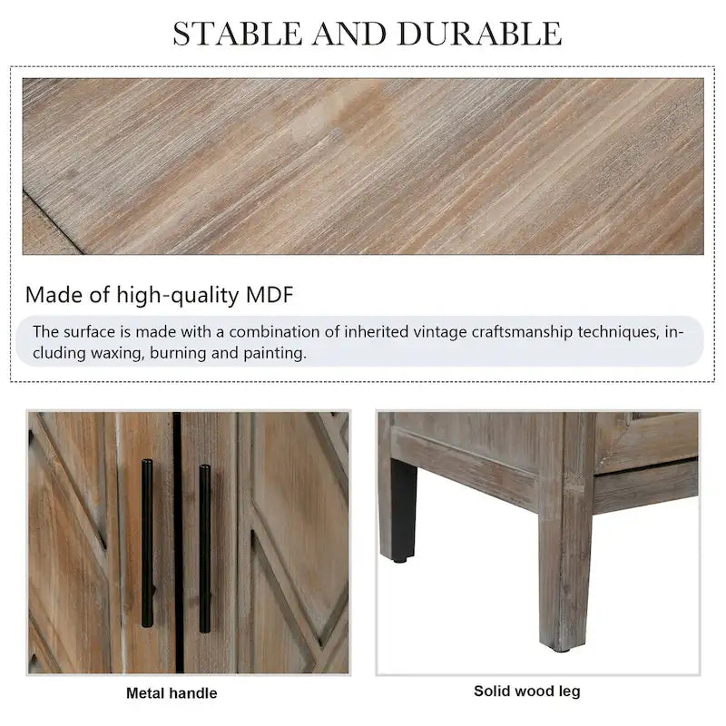 Madia a 4 ante in legno di abete, colore caffè/marrone/nero, stile rustico