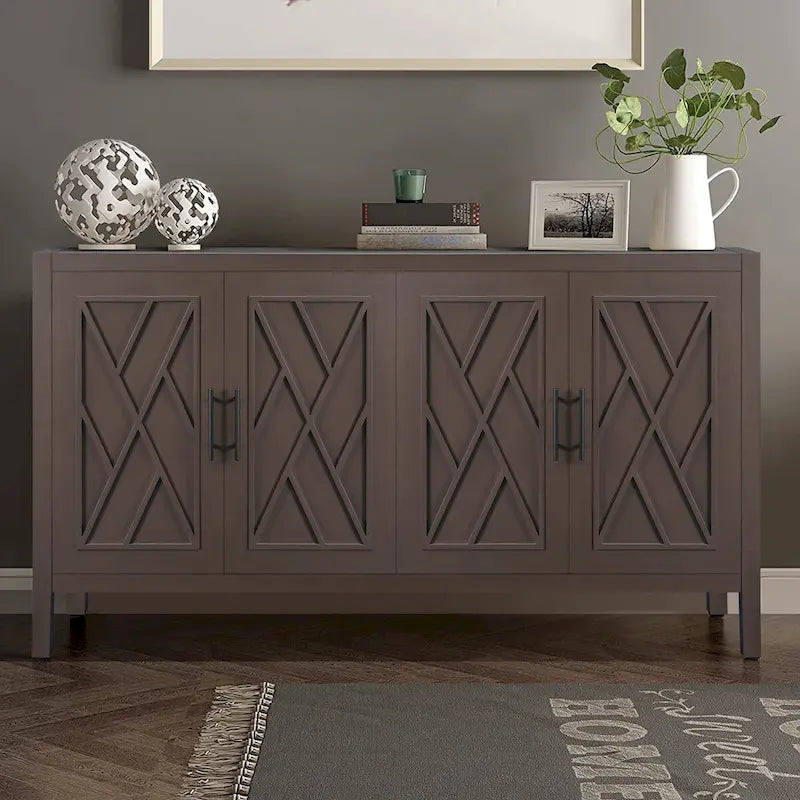 Madia a 4 ante in legno di abete, colore caffè/marrone/nero, stile rustico