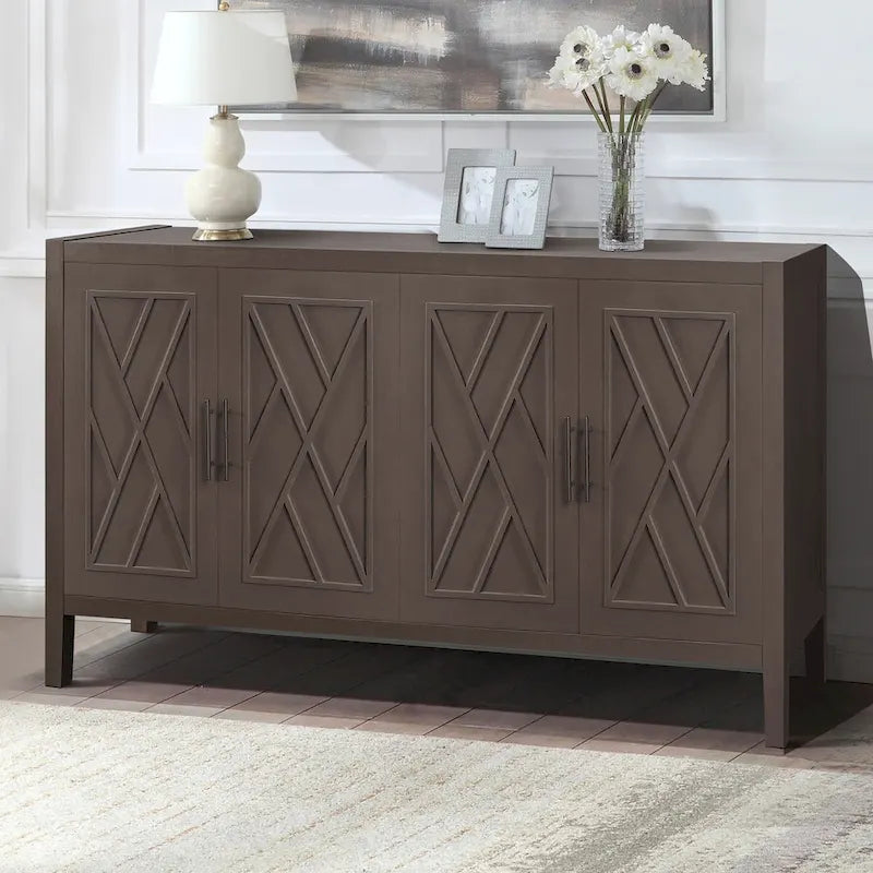Madia a 4 ante in legno di abete, colore caffè/marrone/nero, stile rustico
