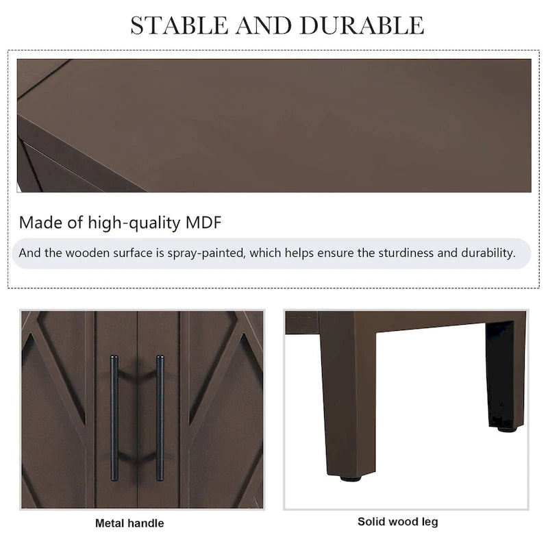 Madia a 4 ante in legno di abete, colore caffè/marrone/nero, stile rustico