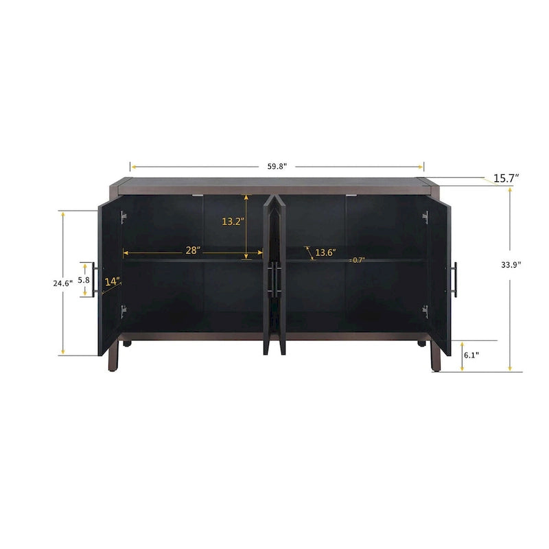 Madia a 4 ante in legno di abete, colore caffè/marrone/nero, stile rustico